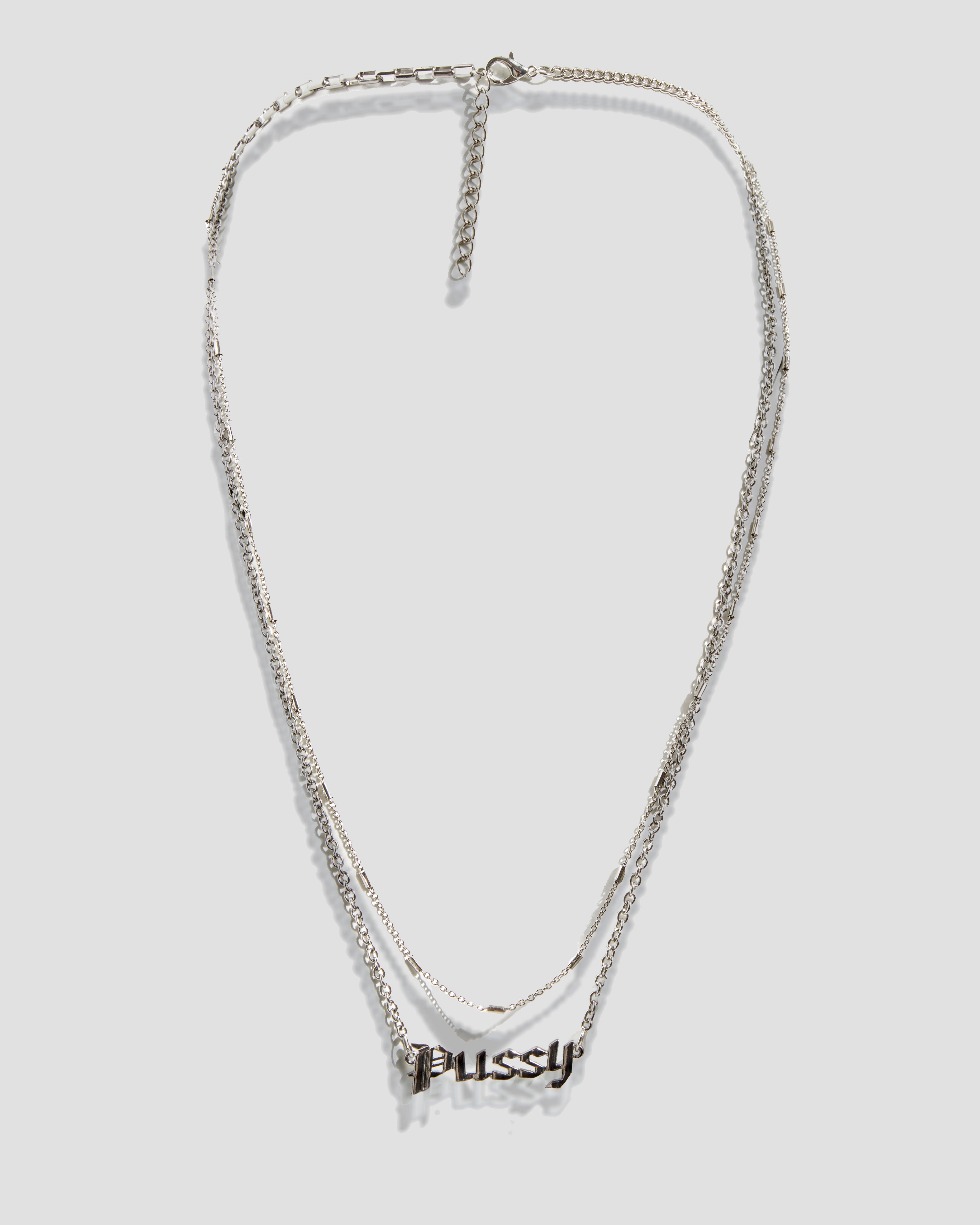 Kitty Double Belly Chain with Slogan Detail in Silver